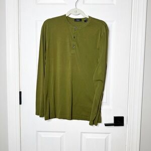 Theory Essential Henley Mens L Olive Green Excellent Pima Cotton Long Sleeve